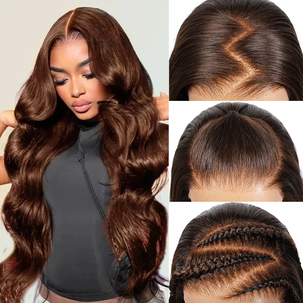 Pizazz New 4# Chocolate Brown 13x6 Drawstring Human Hair Wigs Invisi-Drawstring Pre-Everything Pre Plucked Hairline 180% Density - Image 5