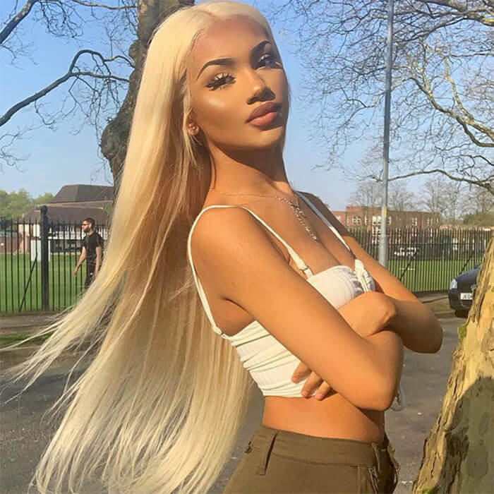 613 Blonde Color 13*6 HD Lace Frontal Silk Straight Human Hair Wigs 180% Density - Image 6